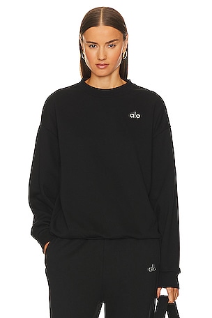 alo Accolade Crew Neck Pullover Sweatshirt in Black | REVOLVE