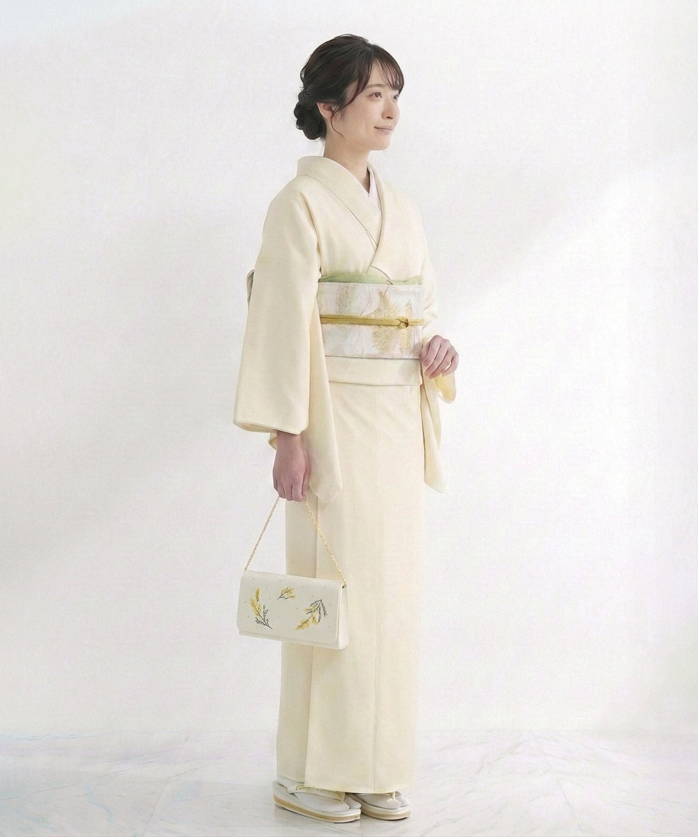 即納品｜ミモザ刺繍のクラッチバッグ｜すなおモデル