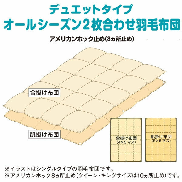 羽毛布団 2枚合わせ ポーランド産ホワイトダックダウン93% ロイヤル