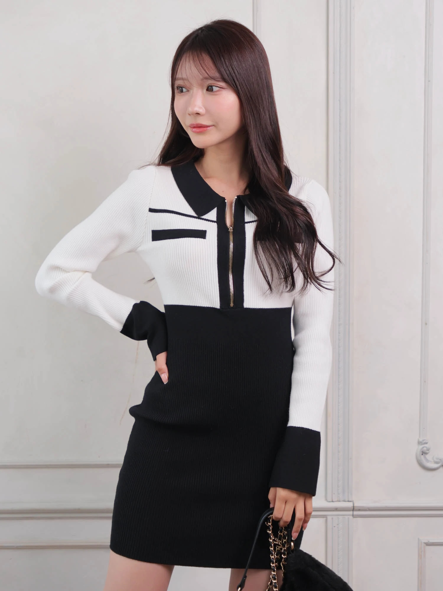 LIP SERVICE（リップサービス）｜ フロントZIPバイカラーニット