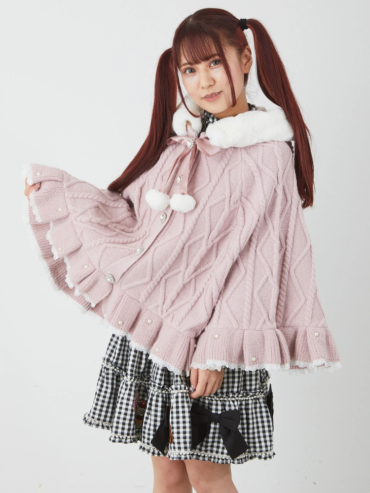 ぽんぽんリボンニットポンチョ - Ank Rouge(アンクルージュ)のポンチョ