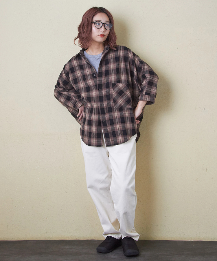 冬クリアランス】先染め チェック ドルマン シャツ｜ファッション通販