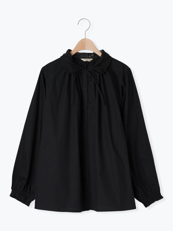 セール】 オーバーレース襟ブラウス（ネイビー/トップス/シャツ