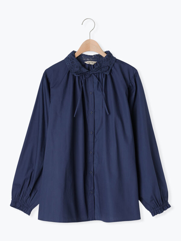 セール】 オーバーレース襟ブラウス（ネイビー/トップス/シャツ