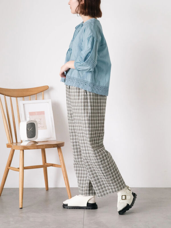 セール】 【速乾/UV加工】ぽこぽこチェック柄パンツ（グレー/ブラック