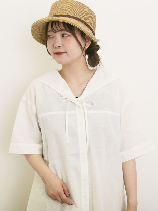 セール】 ◎セーラー襟ブラウス（オフホワイト/ブラック/キナリ