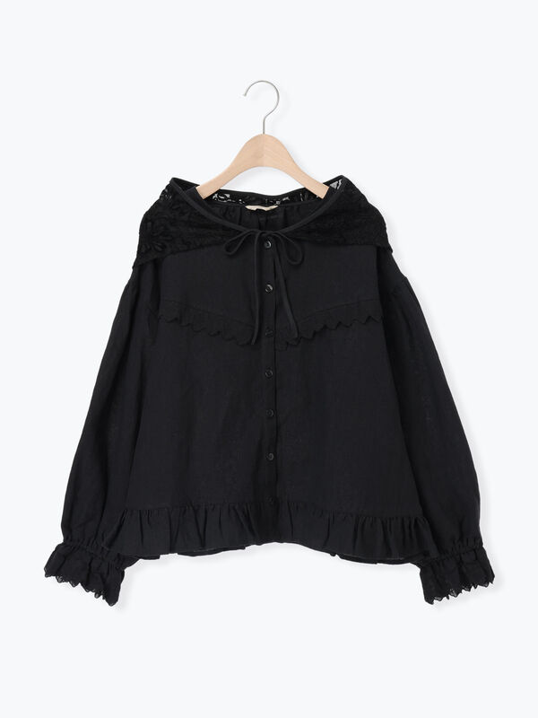 立川店/EC限定】リネンバブーシュカ付エトワールブラウス（ブラック