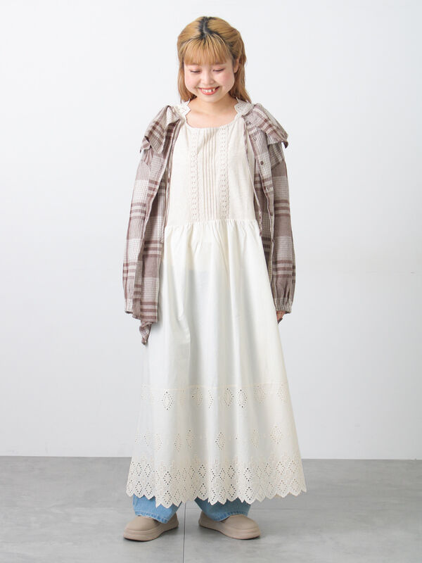 抗菌防臭】スカラップレースペチワンピース（オフホワイト/ブラック