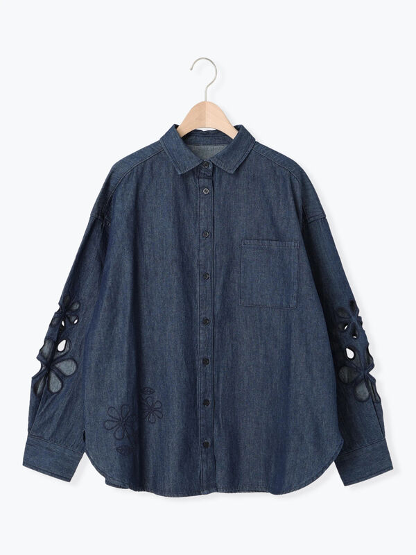 セール】 くり抜き刺繍オーバーシャツ（オフホワイト/ピンク/ブルー