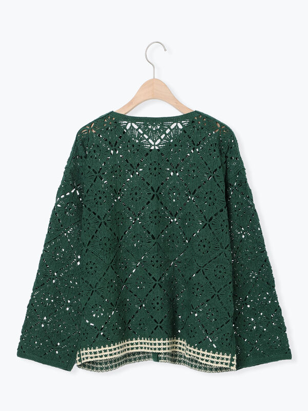 セール】 クロシェ編み風カーディガン（ブラック/オレンジ/グリーン