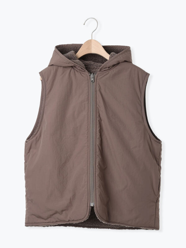 セール】 リバーシブルボアベスト（チャコールグレー/モカ/キナリ