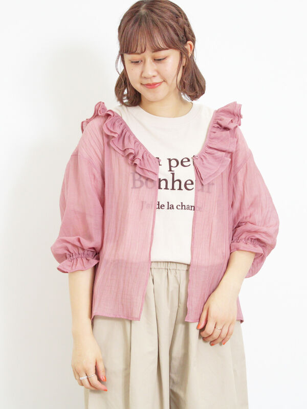 セルロースナイロンシアーフリルブラウス（トップス/シャツ・ブラウス