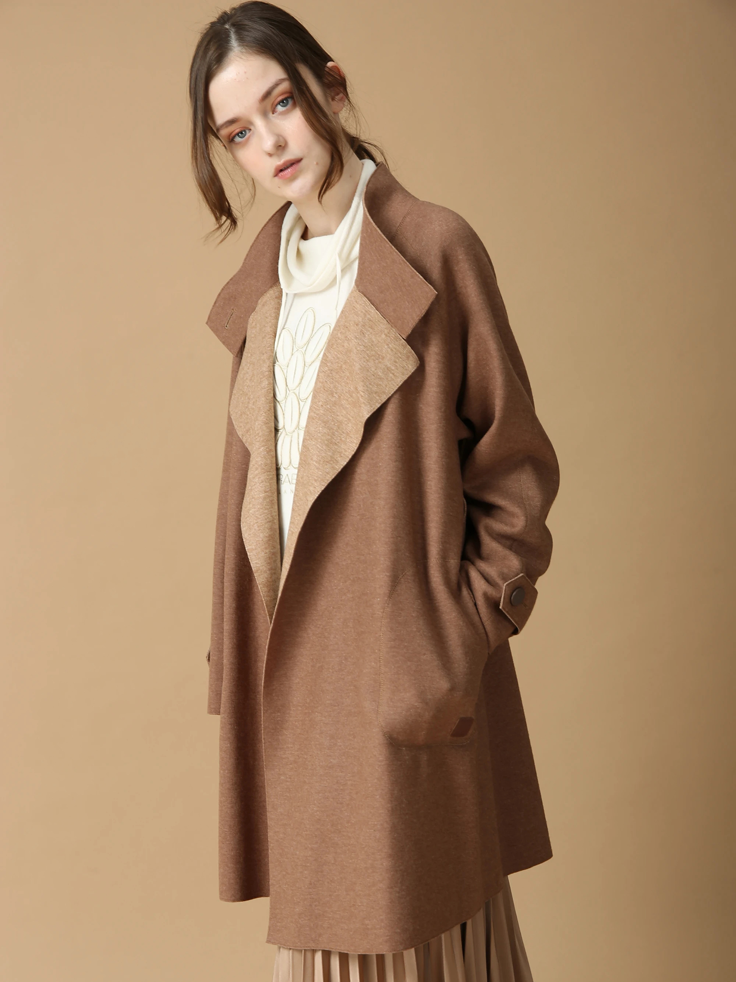 エクラ掲載】【日本製】 ウールカシミヤリバー コート ｜ MORABITO