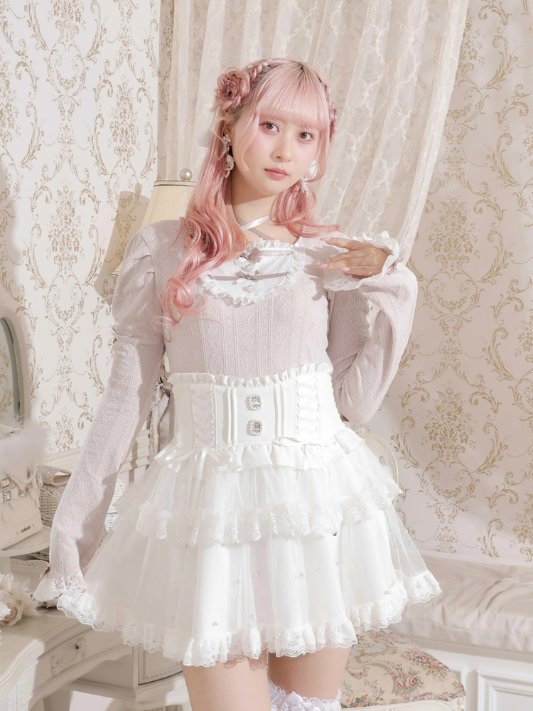 お嬢さんバックレースアップフレアスリーブカットソー（カットソー・T