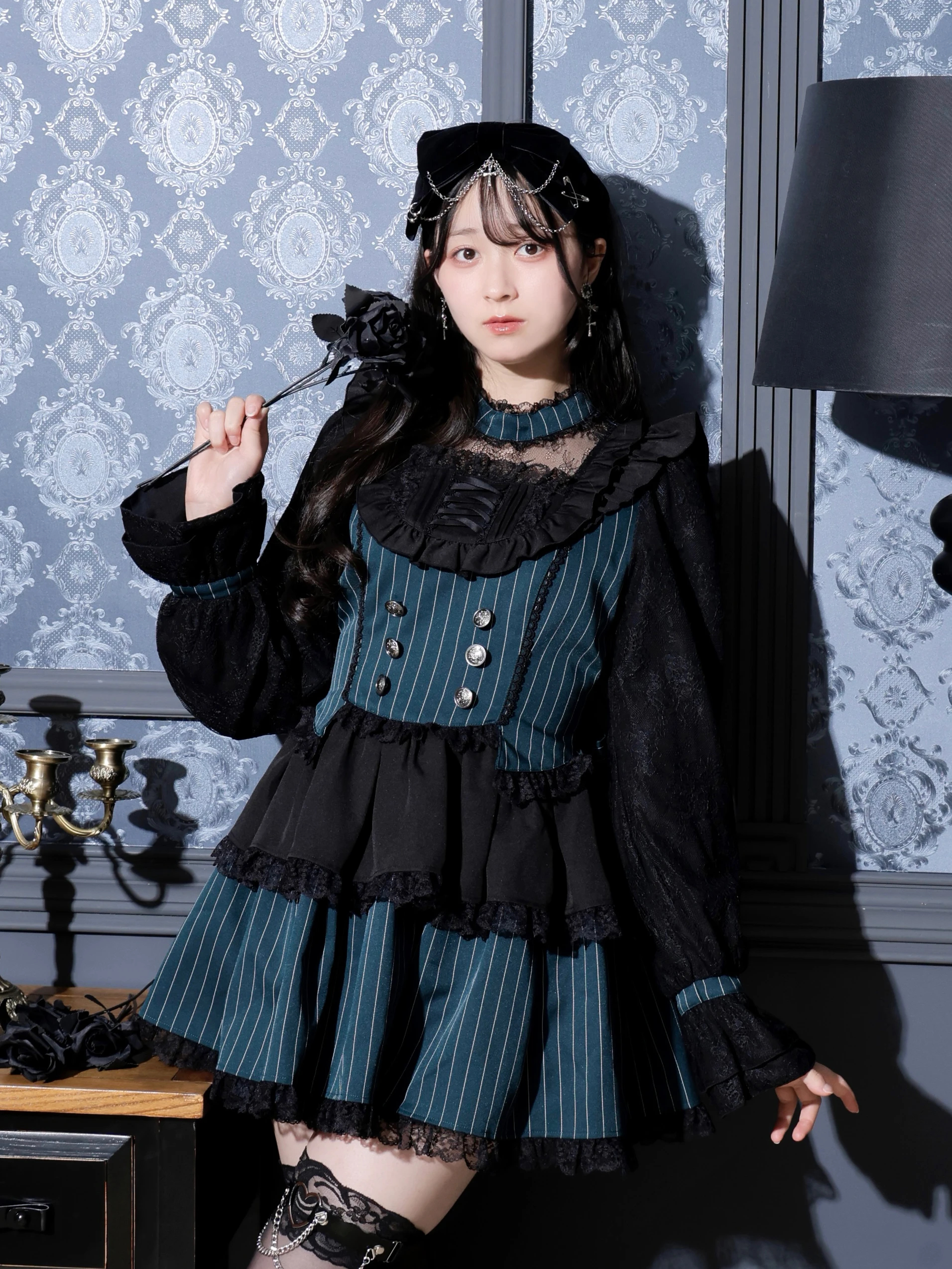 ゴシックチョーカーレースアップヨークセットアップ（セットアップ｜緑