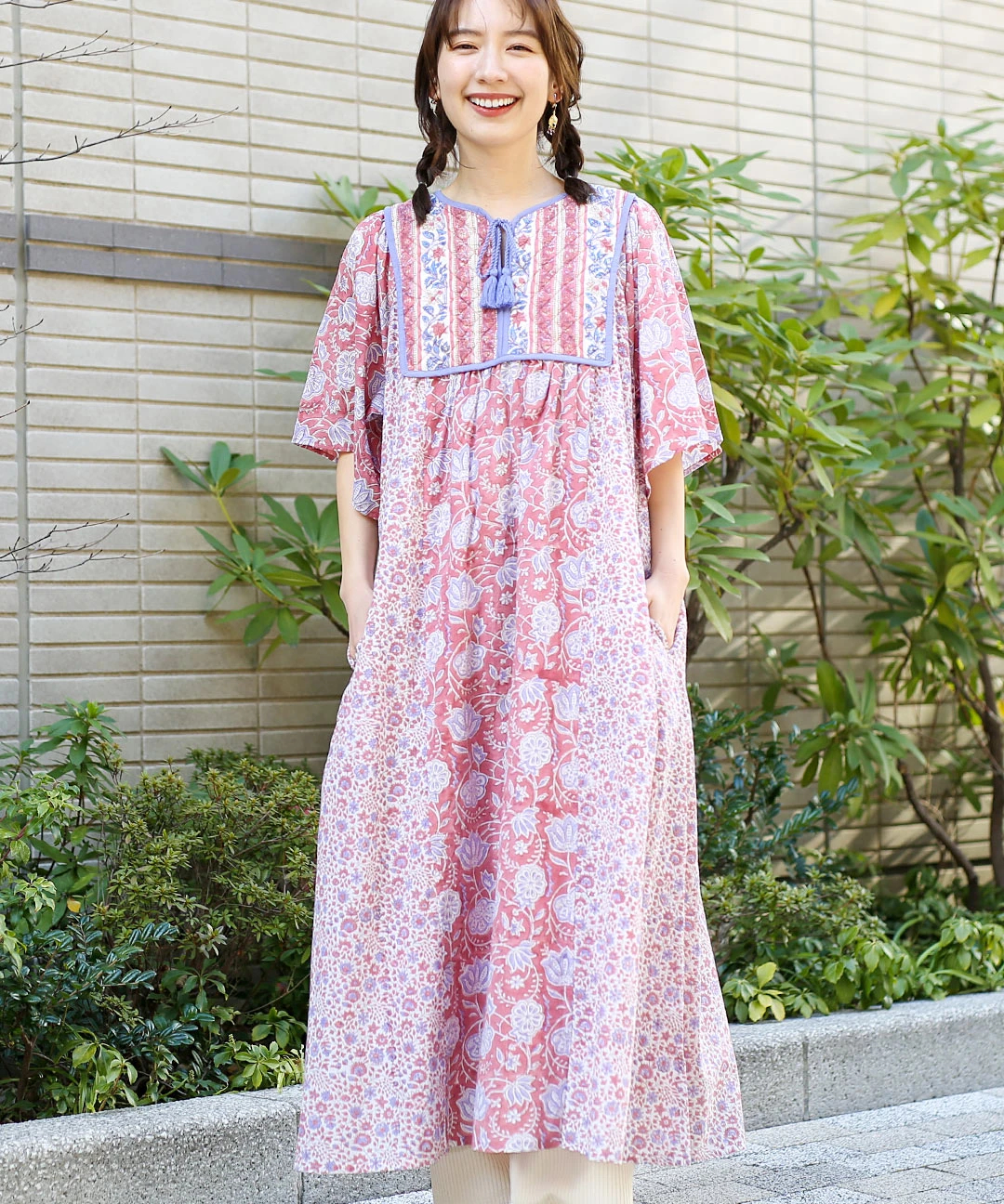 エコフレンドリーダイ パッチブロックプリントワンピース 【3月2日(月