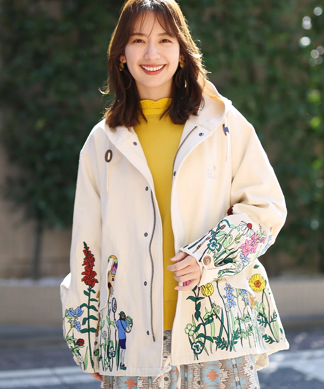 go slow caravan スラブサテンパネル刺繍モッズコート【WEB限定