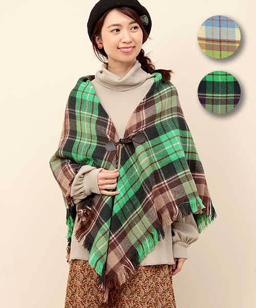 トグル付きチェックポンチョ / ストール・マフラー・スヌード