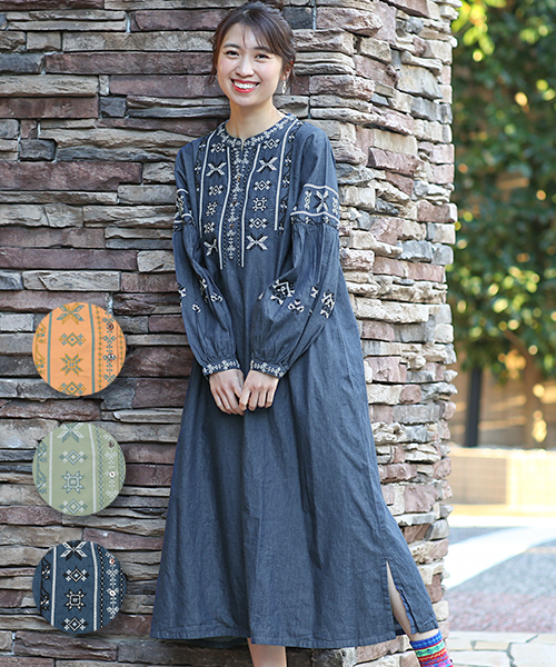 キカ刺繍ワンピース / ワンピース | エスニックファッション＆雑貨の