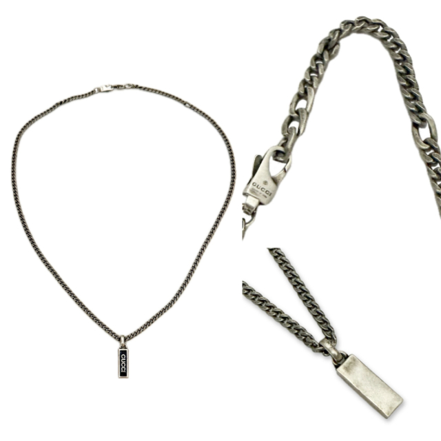 グッチ 男女兼用 チェーンネックレス ロゴプレート シルバー925