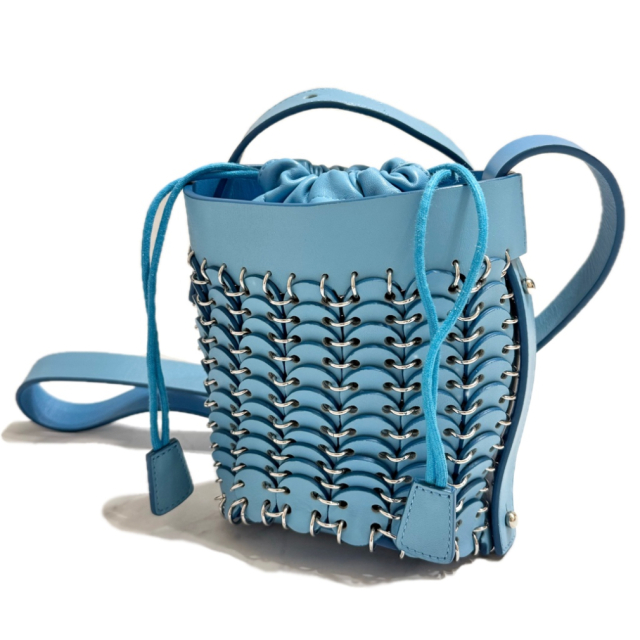 パコ・ラバンヌ レザー バケット ミニショルダーバッグ ターコイズ