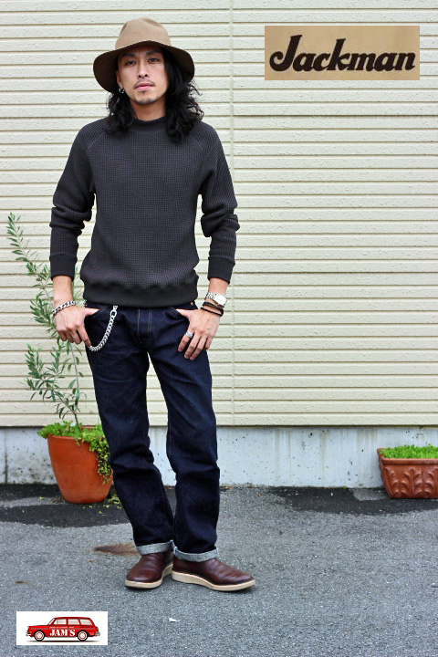 Jackman」 Waffle Mid-Neck ジャックマン ワッフル ミッドネック