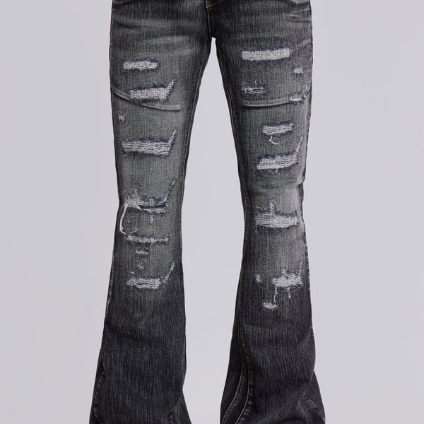 Washed Black Laced Bootcut Jeans | Jaded Man