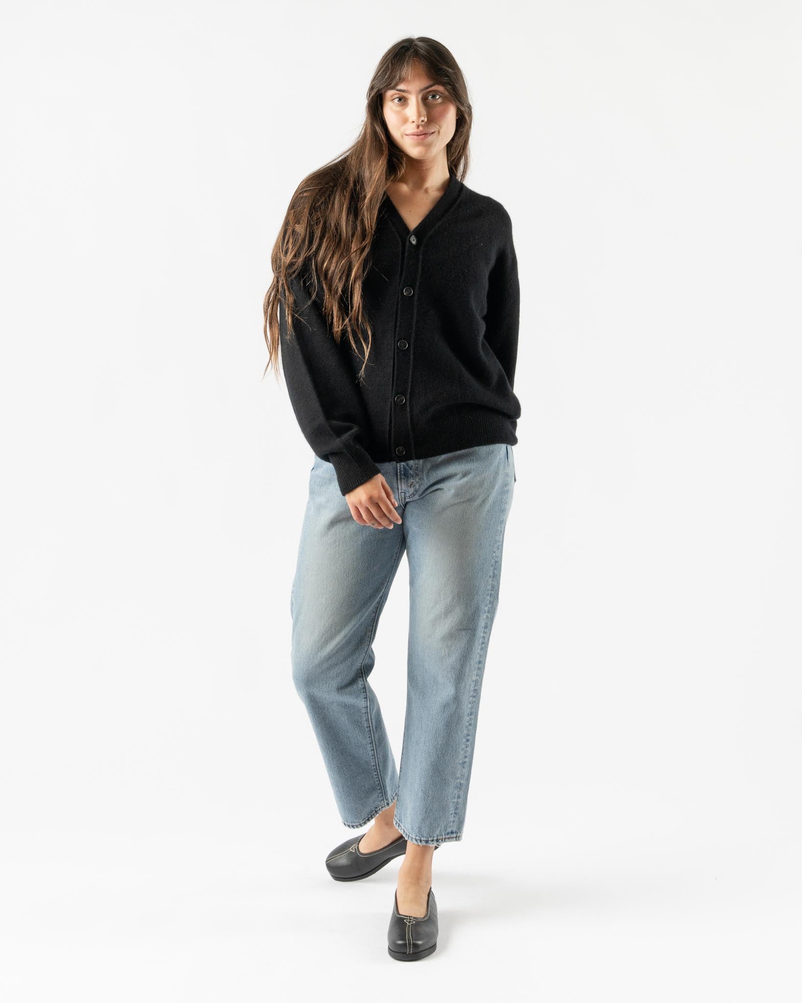 Auralee Baby Cashmere Knit Cardigan in Top Black Curated at Jake