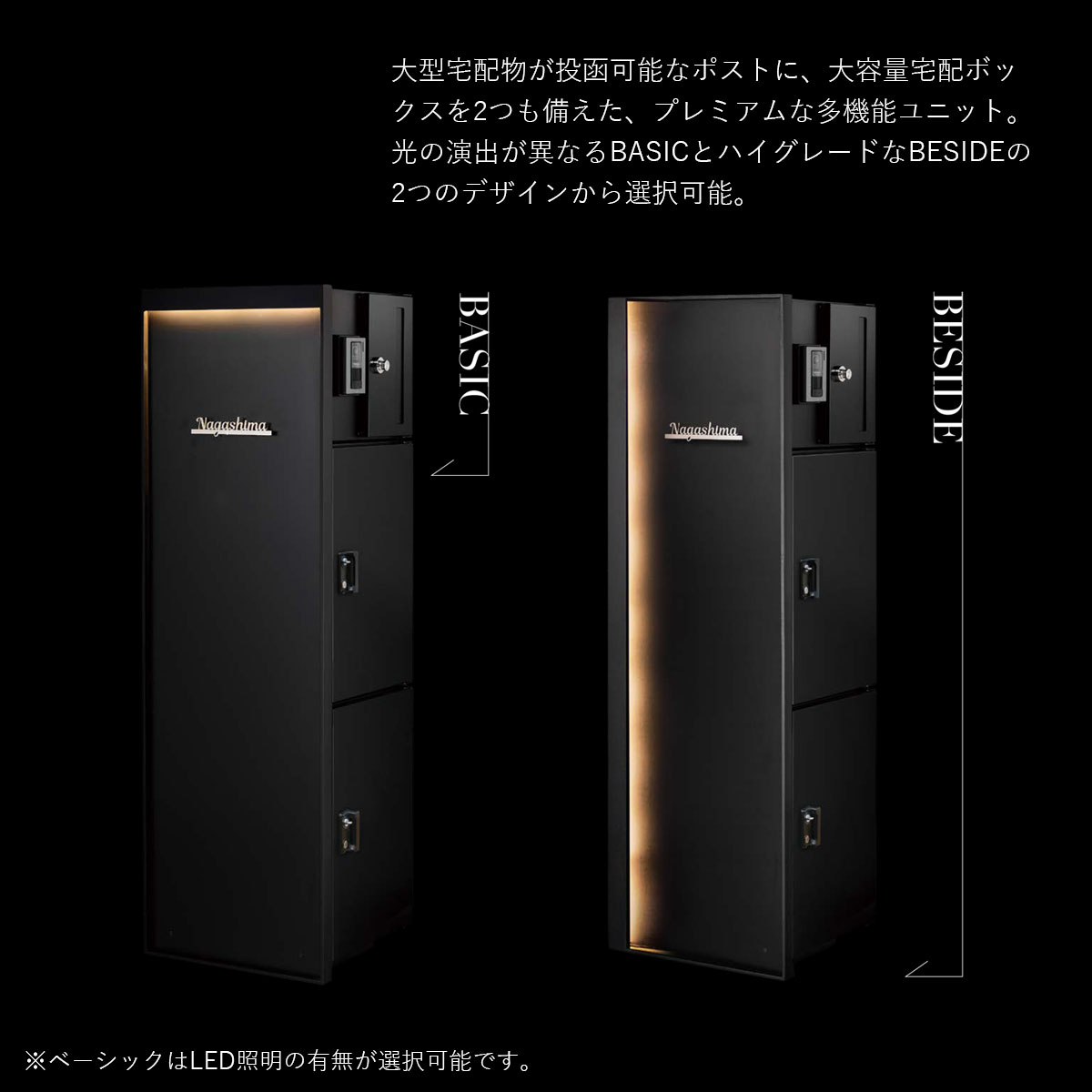 門柱ユニット ヴェリータNX ビサイド LED付き （宅配ボックス2個 +