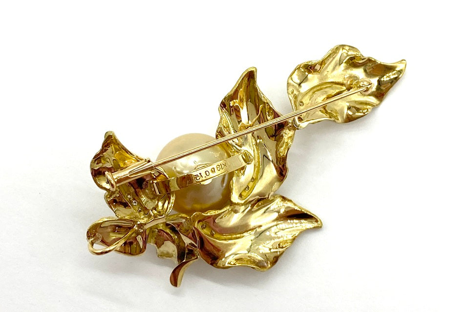 South Sea Pearl K18白蝶パール（ゴールド系） ダイヤモンドブローチ