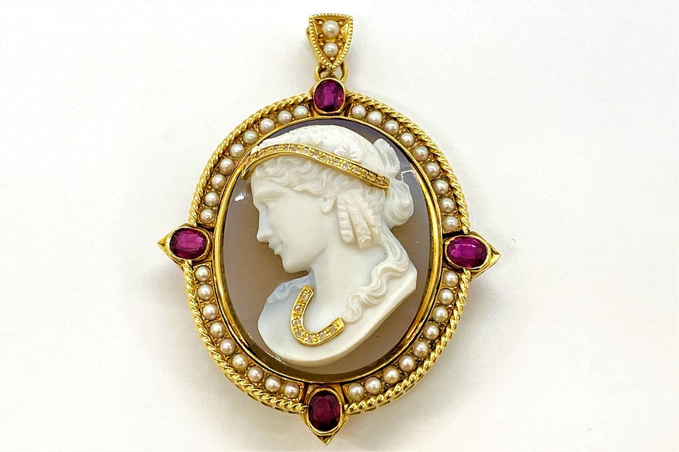 Stone Cameo K18ストーンカメオ ダイヤモンド ルビー パールペントップ