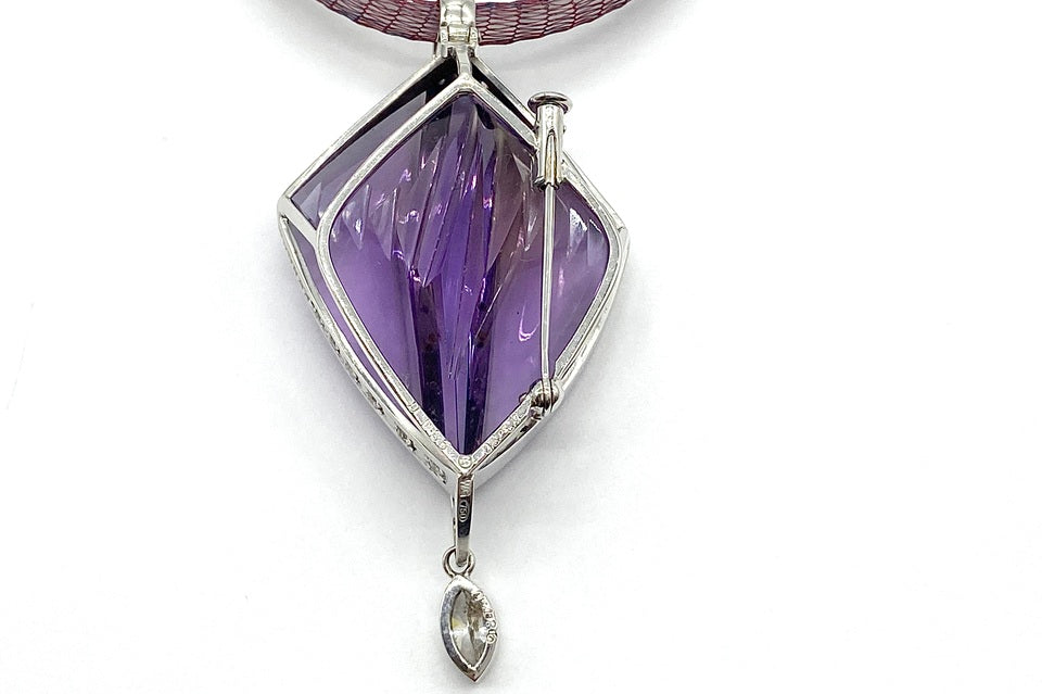 Amethyst K18WGアメシスト ダイヤモンドペントップ兼ブローチ(SV紐