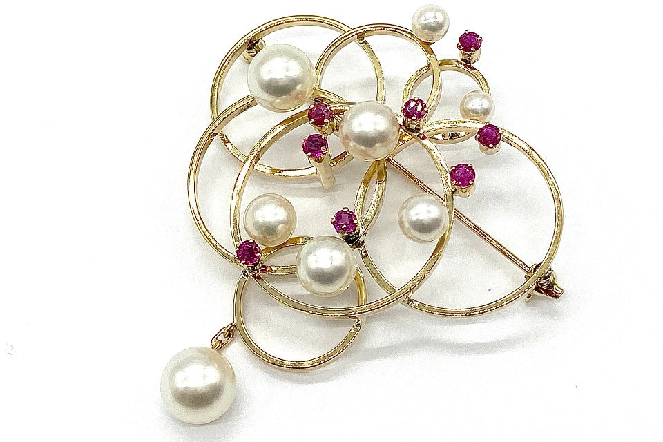 MIKIMOTO【ミキモト】 K18アコヤパール ルビーブローチ (NO.62085