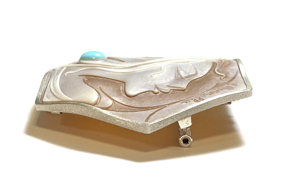 Shell K18WGシェルカメオ トルコ石ペントップ兼ブローチ (NO.47094