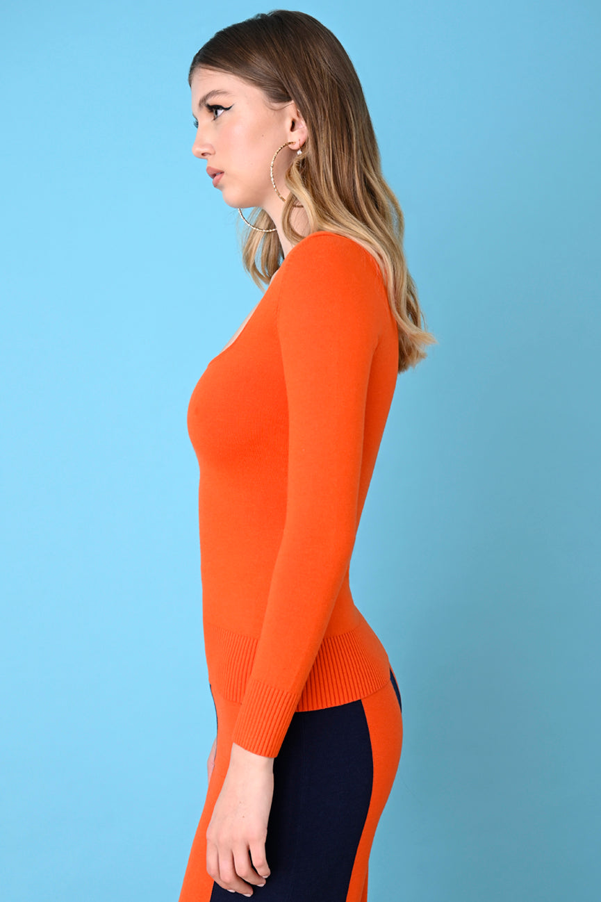 Joostricot Ferrari Red Gloss Long Sleeve Square Scoop Neck Top