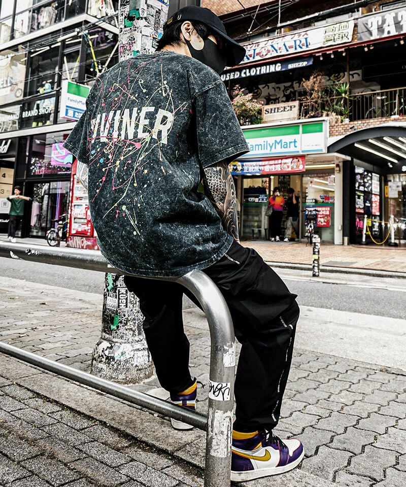 ディスチャージプリンテッドスプラッシュTシャツ(ブラック) 半袖T