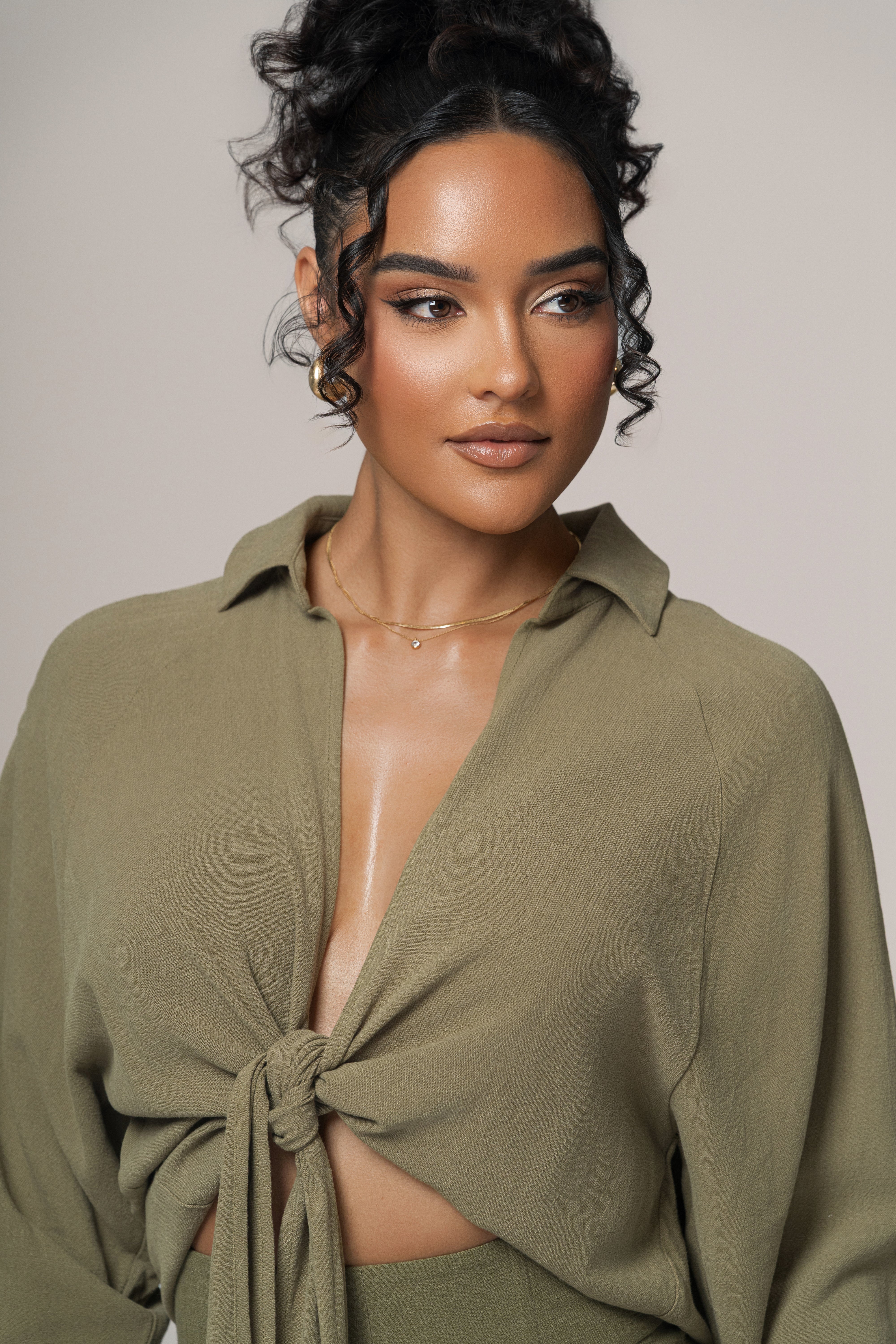 Olive Soho Front Tied Woven Top