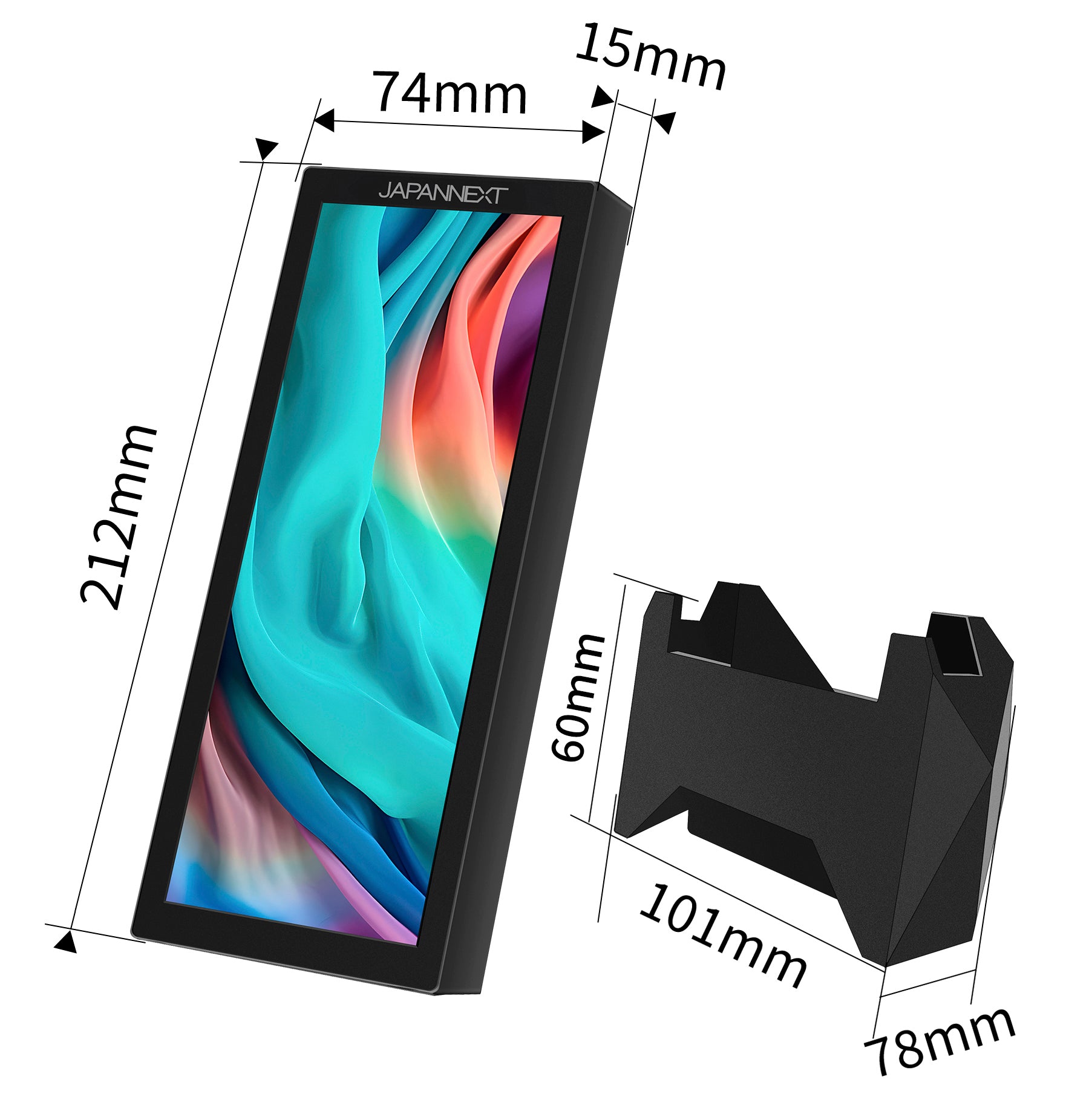 JAPANNEXT 7.8インチIPSパネル 400x1280解像度 小型縦型モバイル