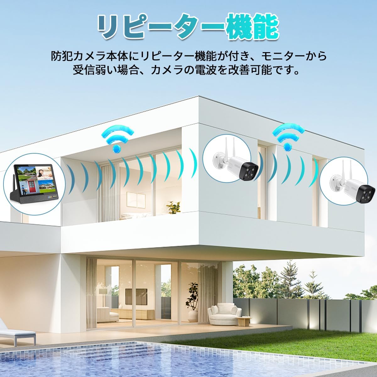 500万画素 家庭用ワイヤレス防犯カメラ IPSパネル 双方向通話監視