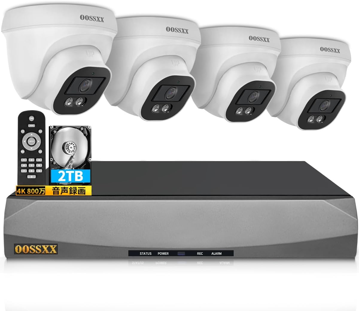 POE給電ドーム型防犯カメラセット 双方向通話 800万画素 屋内外両用