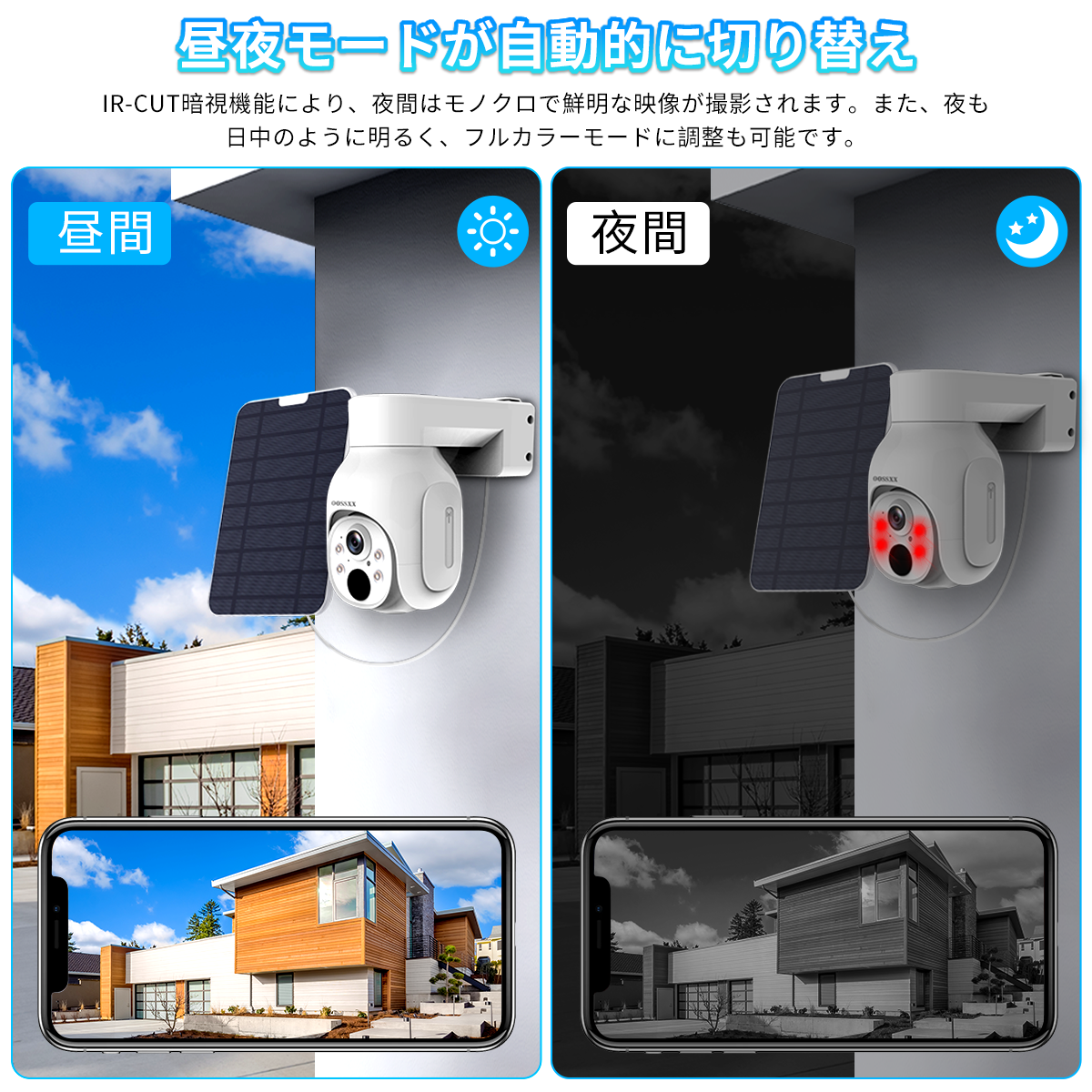ソーラーパネル充電・双方向通話・PTZ】 OOSSXX ワイヤレス 防犯カメラ