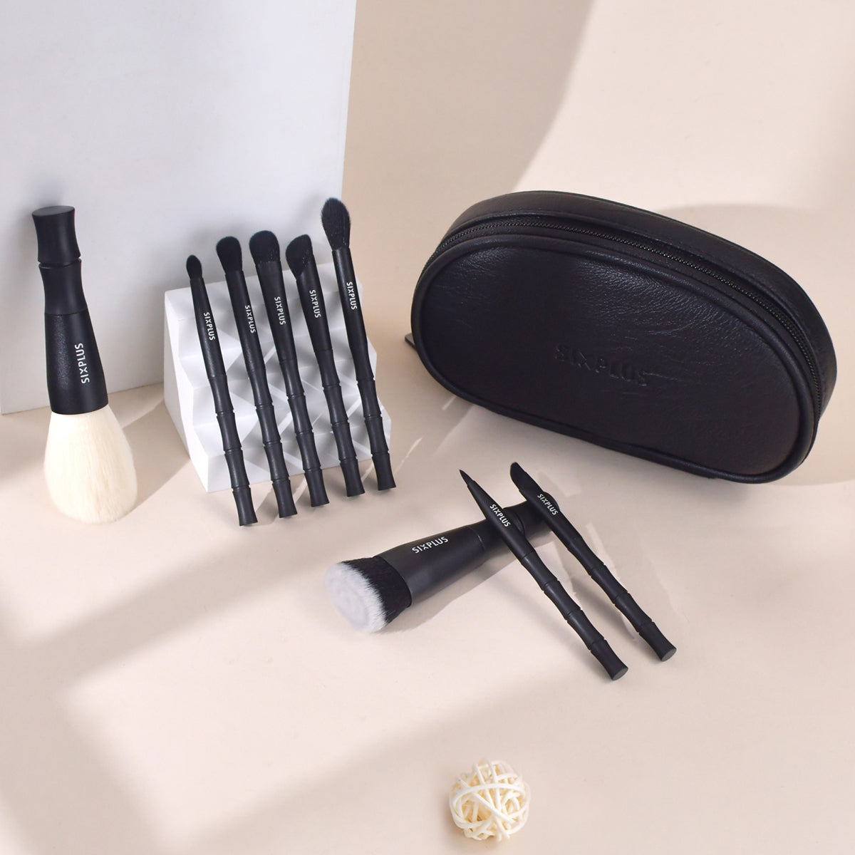 SIXPLUS 黒竹メイクブラシ9本セット－禅シリーズ ブラック 化粧ブラシ