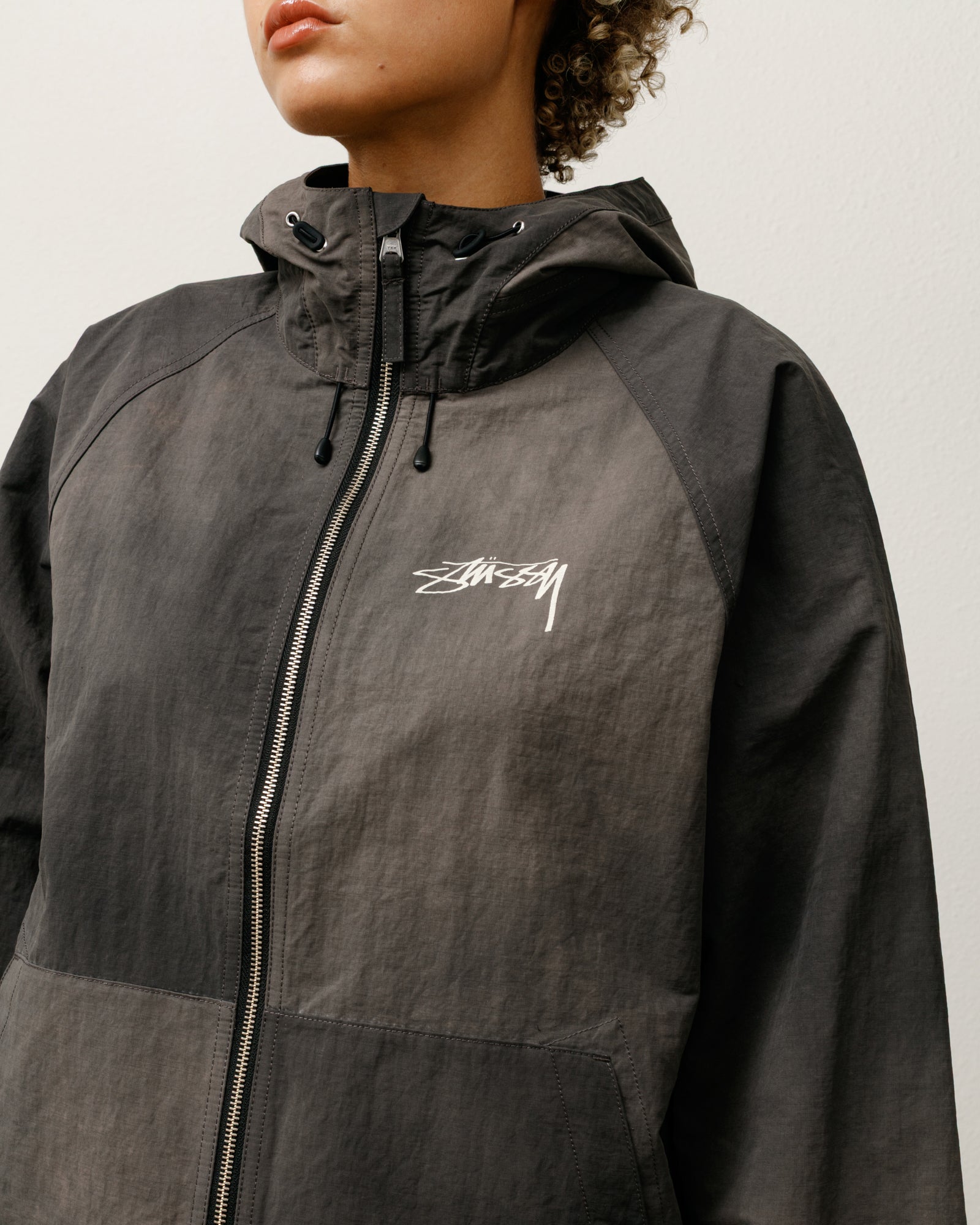 Stussy シェルジャケット ブラック シワ加工 Beach Shell Wave Dye
