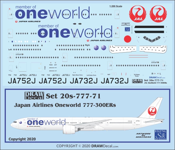 Boeing 777-300ER - Japan Airlines Oneworld Draw Decal -20-777-71