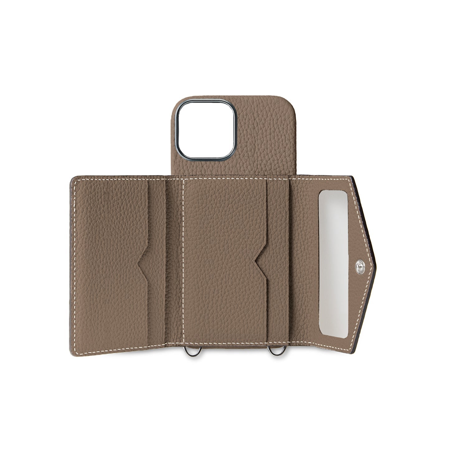 iPhone 15) スナップボタン付き バックカバーケース シュリンクレザー