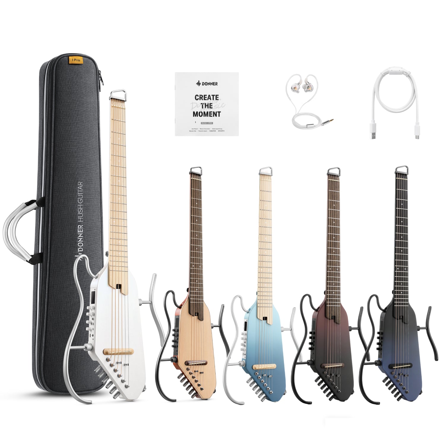 HUSH-I PRO 複数のサウンドモードヘッドレス トラベルギター Donner