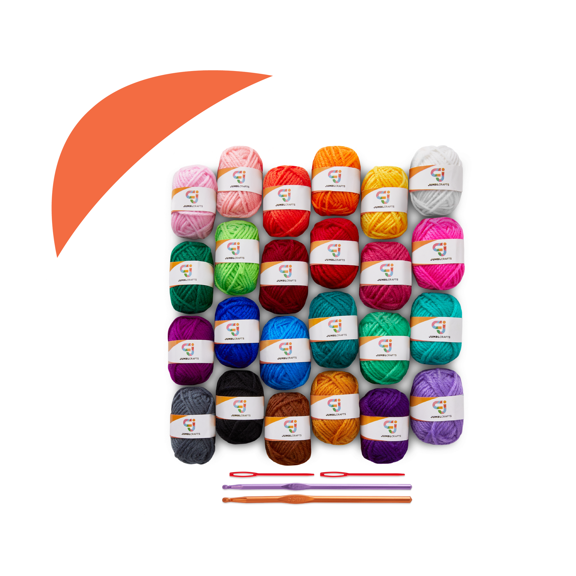 24-Yarn Crochet and Knitting Starter Kit with 2 Crochet Hooks and