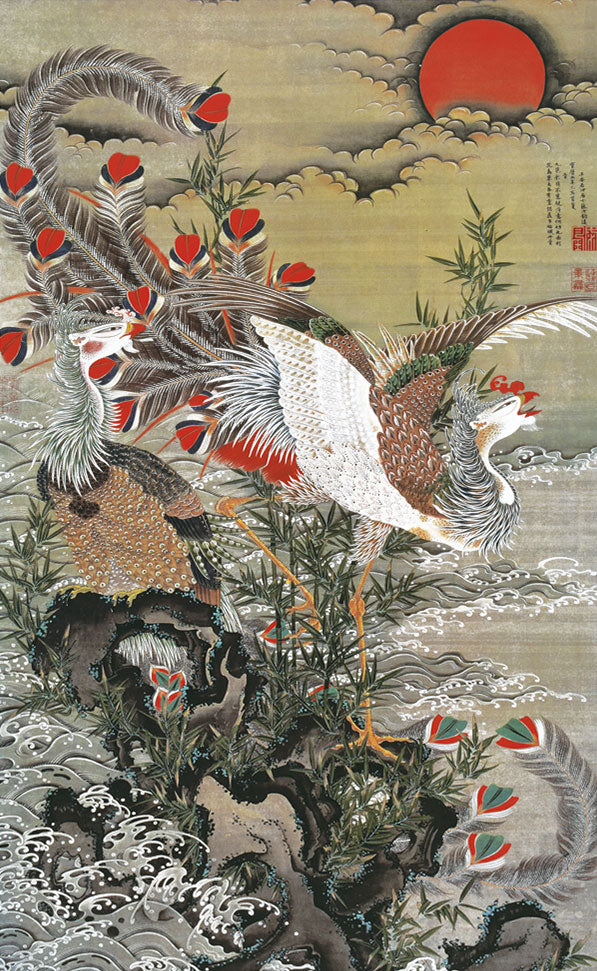 名画複製画掛け軸 旭日鳳凰図 伊藤若冲 – 寿鳳人形の東芸