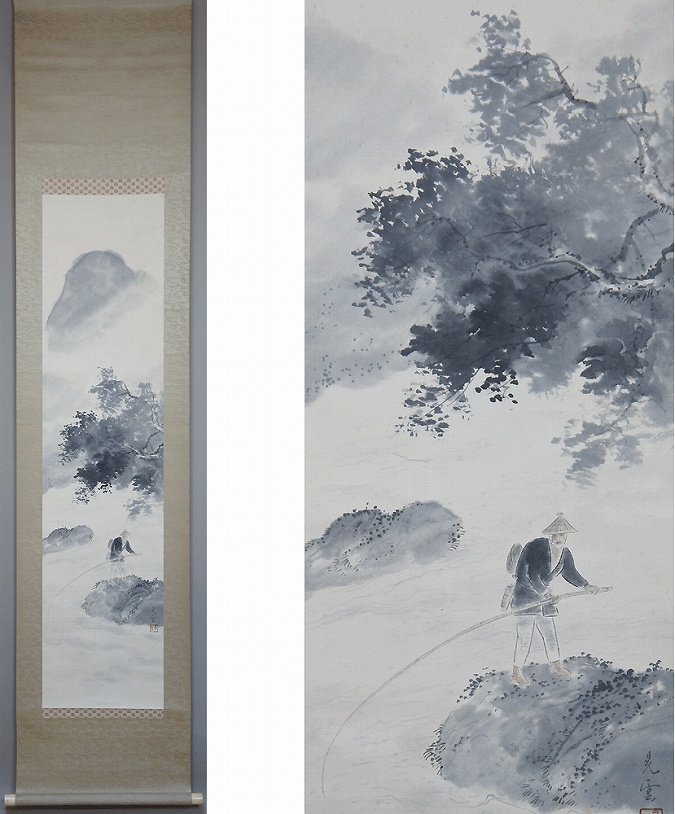 荒川晃雲 鮎友釣図 | 掛軸(掛け軸)販売／表装ご依頼は掛軸いっぷく掛軸