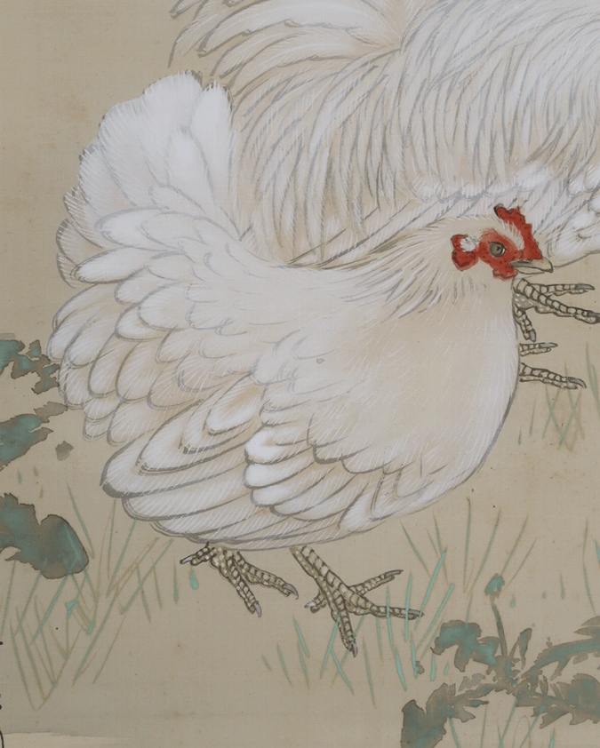 徳田隣斎 桜下倭鶏 | 掛軸(掛け軸)販売／表装ご依頼は掛軸いっぷく掛軸